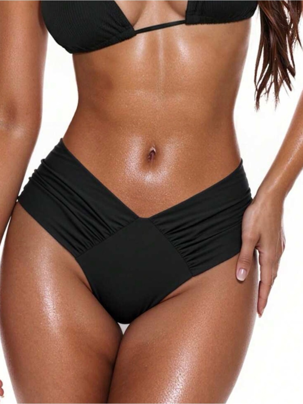 SHEIN Black High Waisted Bikini Bottom with Ruched Waist